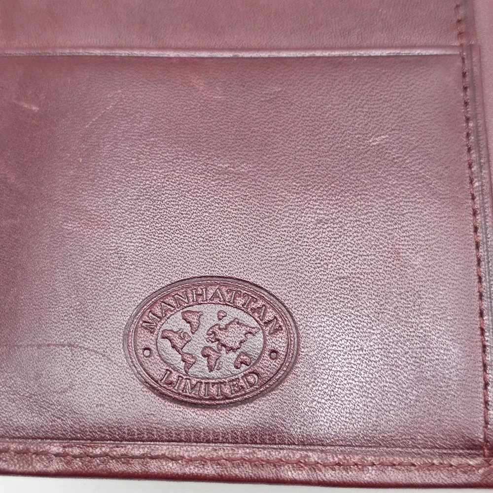 Vintage MANHATTAN LIMITED Leather Bifold Wallet Passport Travel Classic Burgundy